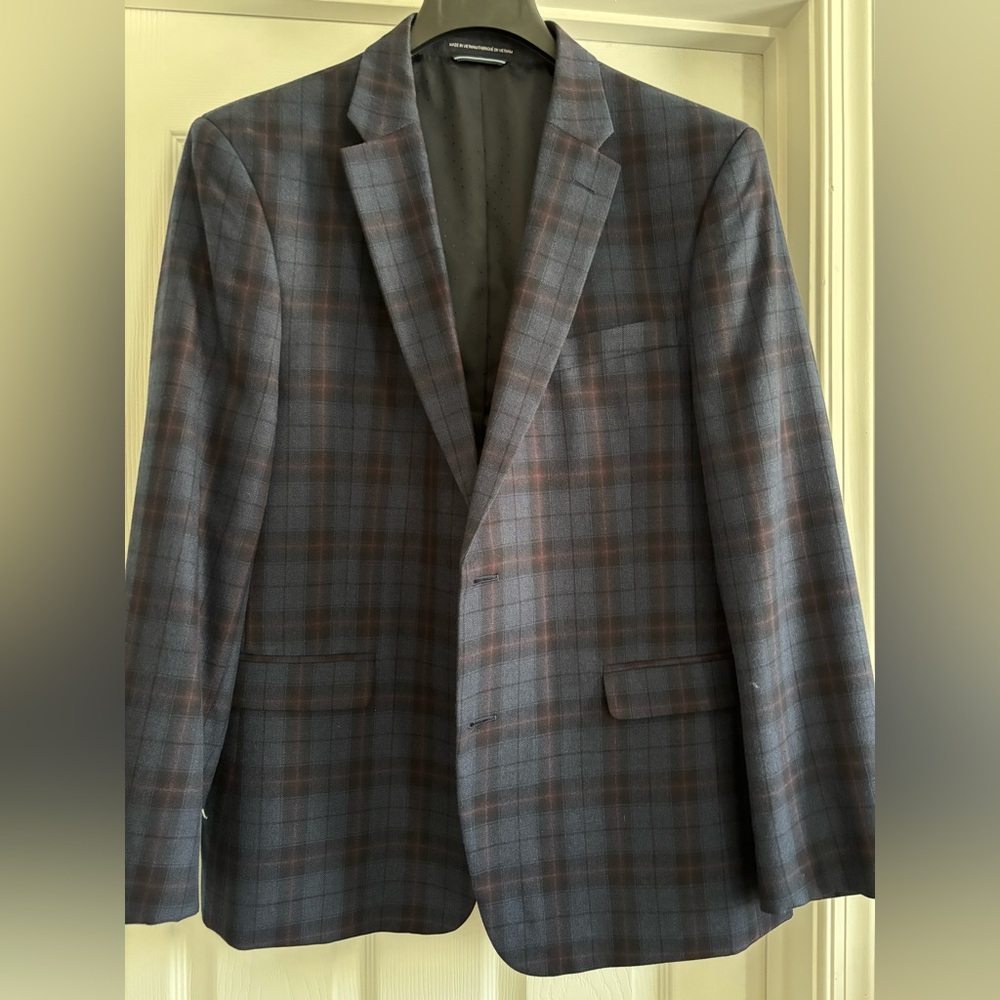 Tommy Hilfiger Gray and Brown Plaid Blazer